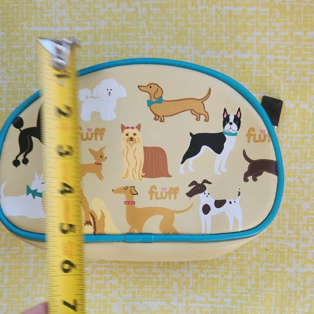 ✨️Fluff Yellow Neoprene Dog Print Travel Pouch with Turquoise Trim